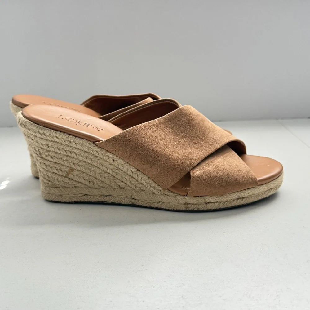 J.Crew Tan Brown Crisscross Espadrille Wedge‎ Sandals Womens 6.5